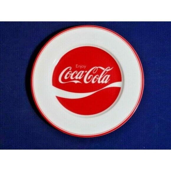Gibson Enjoy Coca Cola Wave Red on White 8-in Salad Dessert Plate Ceramic 2003 - Picture 1 of 3